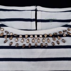 Garnet Hill White and Navy Embellished Tank